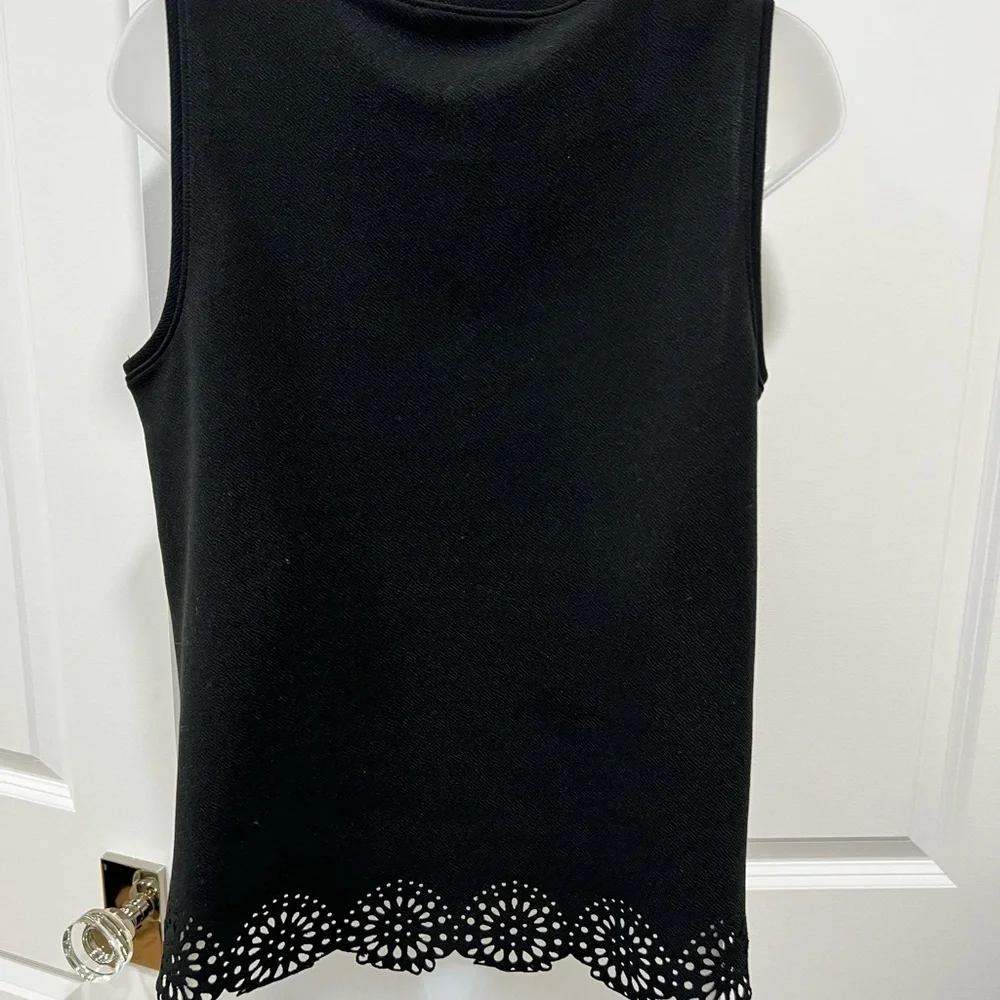 LOFT Black Sleeveless Tank Top Scalloped Eyelet Hem Women’s Medium - Picture 2 of 5